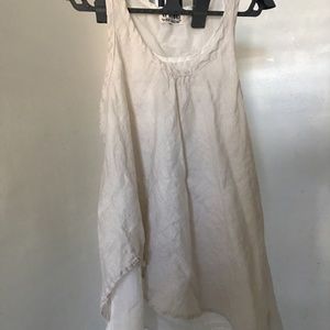 CP Shades linen overlay top with asymmetrical edge